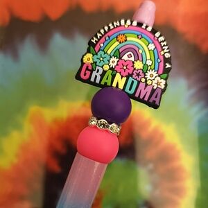 Handmade Glitter Happiness is Being a Grandma Beaded Silicone Focal Bead Pen